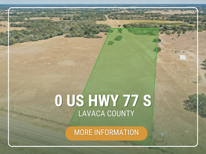 Aerial real estate image for 0 US HWY 77 S in Lavaca County with an information button.